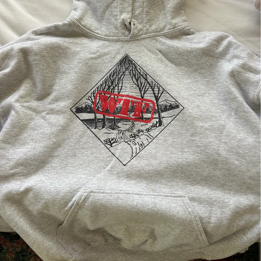 Gray Graphic Hoodie with Red Logo